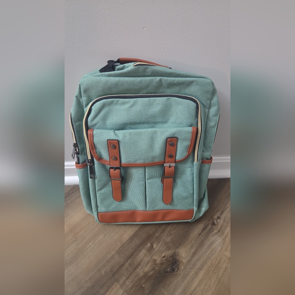 Stylish Green Backpack with Brown Accents